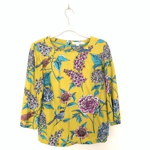 Boden Eliza Yellow Floral and Bird Top Size:6